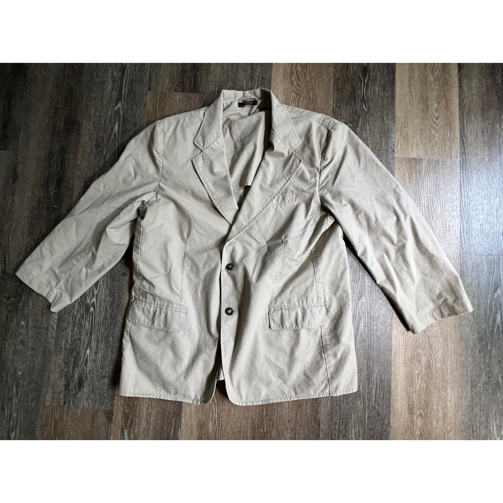 LL Bean Blazer Mens 46 Reg Tan Khaki Cotton 2 Button Unstructured Sport Coat